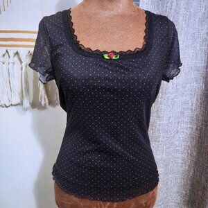 Madden Girl Black Polka Dot Mesh Top | Coquette and Grunge | Size M